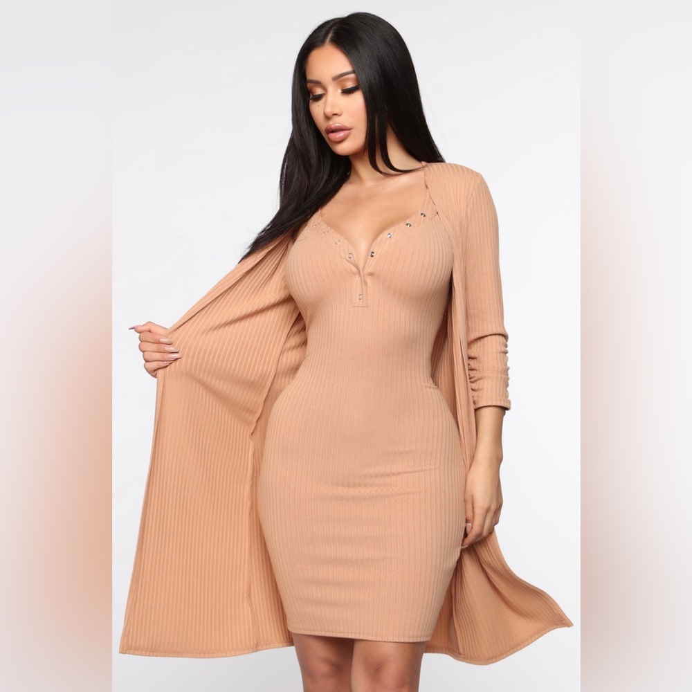 FashionNova Taupe Ribbed Dress Set